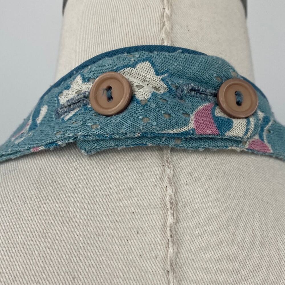 Vintage 70s Halter Dress Floral Pattern Triangle Bodice Teal Blue Pink Womens XS - Picture 10 of 10